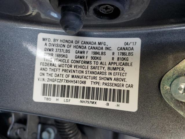 2HGFC2F7XHH541048 - 2017 HONDA CIVIC EX GRAY photo 12