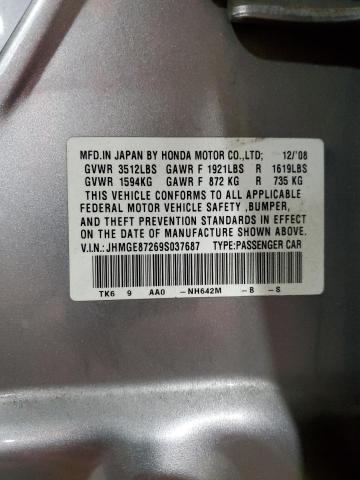 JHMGE87269S037687 - 2009 HONDA FIT SILVER photo 12