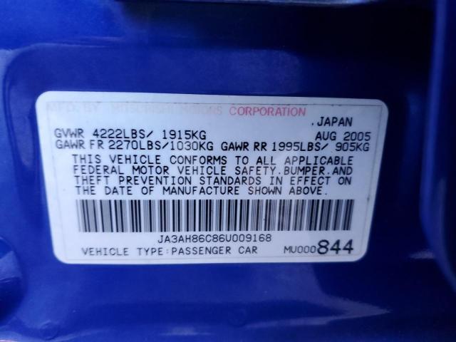 JA3AH86C86U009168 - 2006 MITSUBISHI LANCER EVOLUTION BLUE photo 12