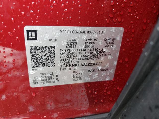 1GKKNKLA2JZ236032 - 2018 GMC ACADIA SLE RED photo 13