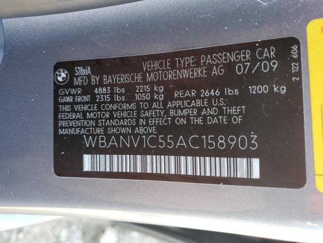 WBANV1C55AC158903 - 2010 BMW 528 XI GRAY photo 12