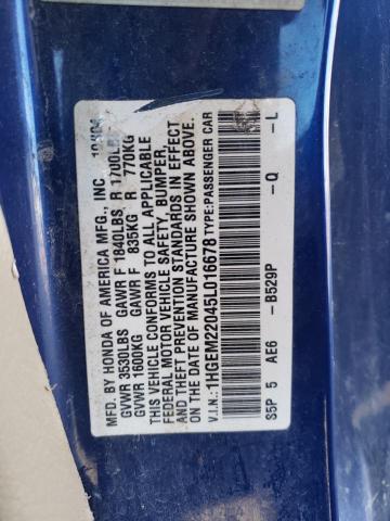 1HGEM22045L016678 - 2005 HONDA CIVIC EX BLUE photo 12