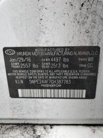 5NPE24AF7GH387783 - 2016 HYUNDAI SONATA SE WHITE photo 12