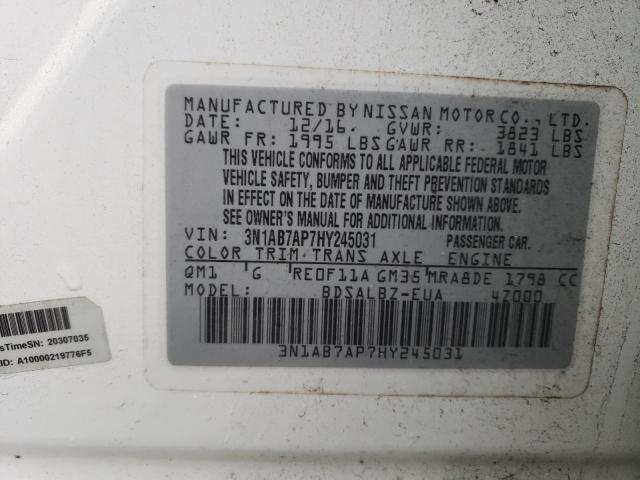 3N1AB7AP7HY245031 - 2017 NISSAN SENTRA S WHITE photo 12