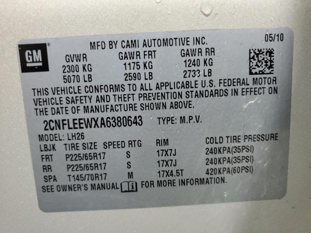 2CNFLEEWXA6380643 - 2010 CHEVROLET EQUINOX LT TAN photo 12