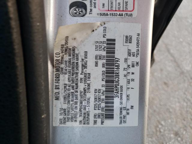 3FAHP0JG3BR168797 - 2011 FORD FUSION SEL SILVER photo 12