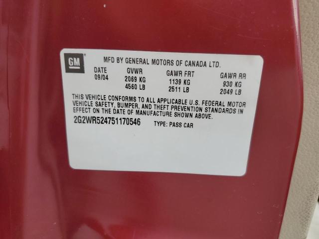 2G2WR524751170546 - 2005 PONTIAC GRAND PRIX GTP RED photo 12