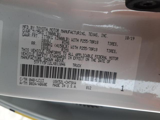 5TFTY5F12LX011046 - 2020 TOYOTA TUNDRA DOUBLE CAB SR/SR5 WHITE photo 12