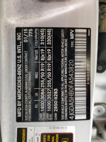 4JGDA5HB0FA543820 - 2015 MERCEDES-BENZ ML 350 4MATIC SILVER photo 13