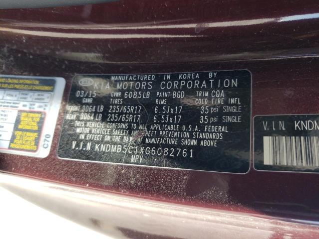 KNDMB5C1XG6082761 - 2016 KIA SEDONA LX BURGUNDY photo 13