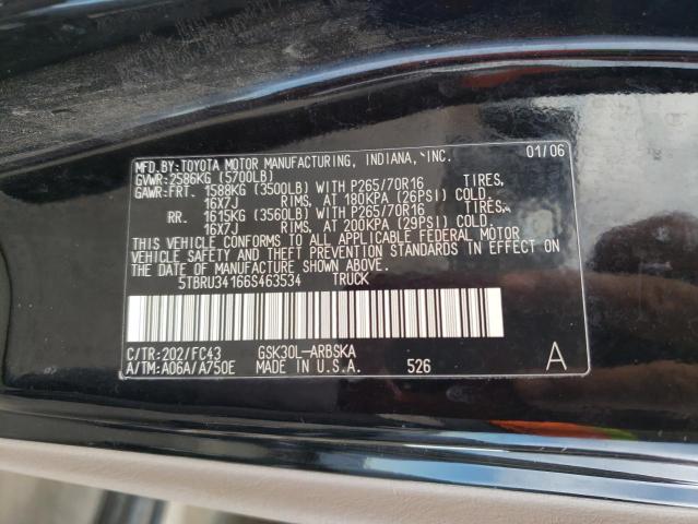 5TBRU34166S463534 - 2006 TOYOTA TUNDRA ACCESS CAB SR5 BLACK photo 12