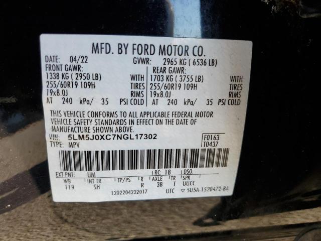 5LM5J0XC7NGL17302 - 2022 LINCOLN AVIATOR შავი ფოტო 13