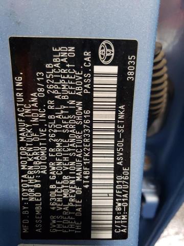 4T4BF1FK2ER337616 - 2014 TOYOTA CAMRY L Mavi foto 12