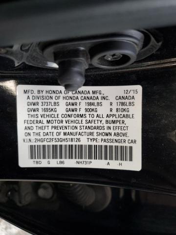 2HGFC2F53GH518126 - 2016 HONDA CIVIC LX BLACK photo 12