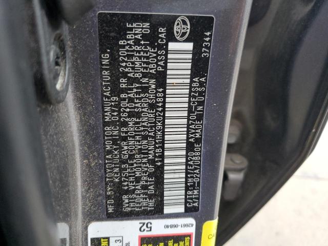 4T1B11HK9KU244884 - 2019 TOYOTA CAMRY L GRAY photo 12