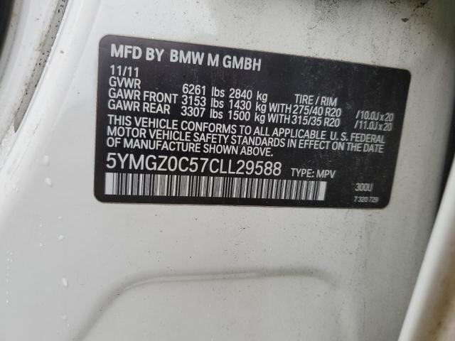 5YMGZ0C57CLL29588 - 2012 BMW X6 M WHITE photo 12