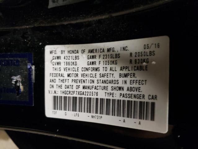 1HGCR2F7XGA220576 - 2016 HONDA ACCORD EX BLACK photo 12