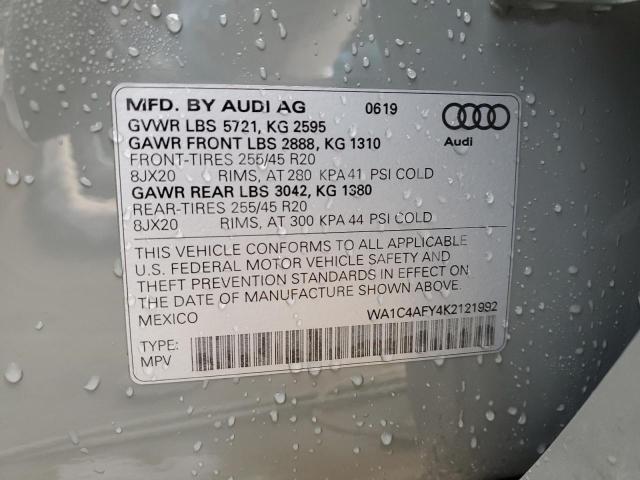 WA1C4AFY4K2121992 - 2019 AUDI SQ5 PRESTIGE GRAY photo 13