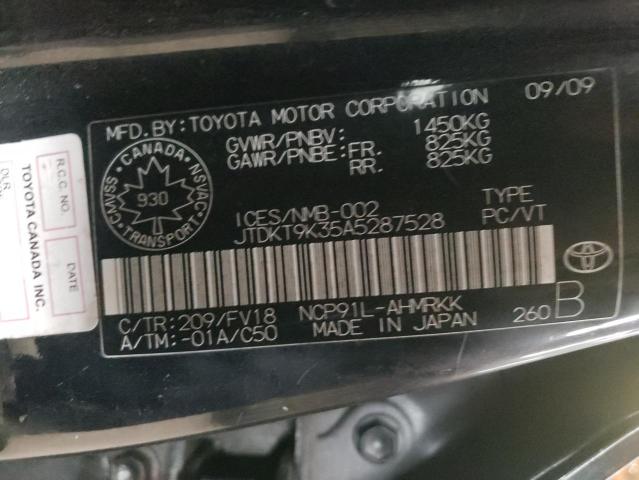 JTDKT9K35A5287528 - 2010 TOYOTA YARIS BLACK photo 12