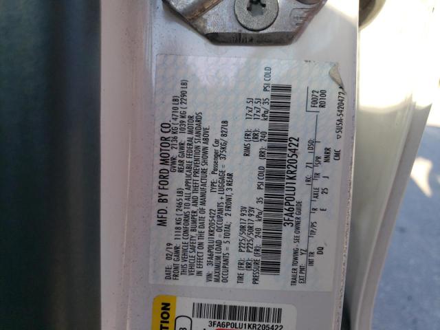 3FA6P0LU1KR205422 - 2019 FORD FUSION SE WHITE photo 12