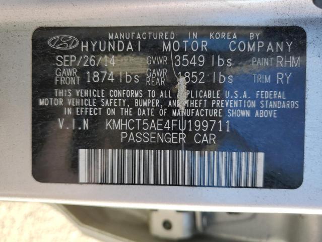 KMHCT5AE4FU199711 - 2015 HYUNDAI ACCENT GS SILVER photo 12