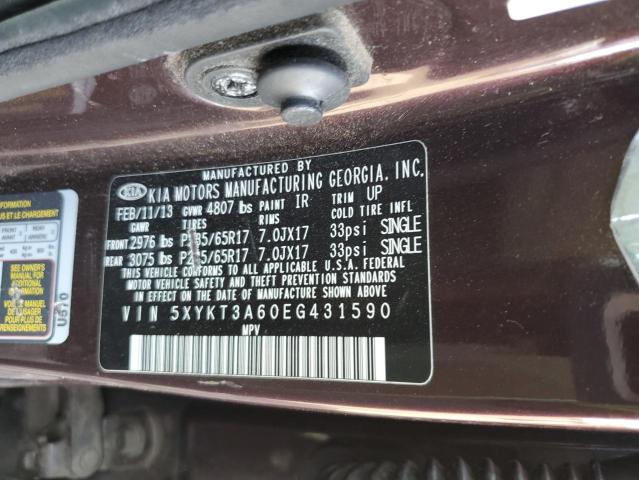 5XYKT3A60EG431590 - 2014 KIA SORENTO LX MAROON photo 12