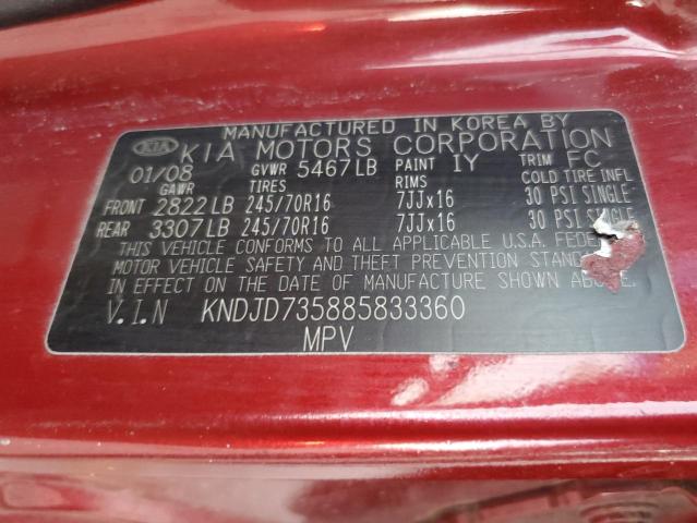 KNDJD735885833360 - 2008 KIA SORENTO EX MAROON photo 13