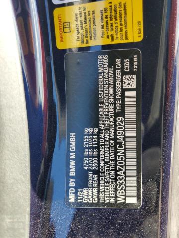 WBS33AZ05NCJ49029 - 2022 BMW M4 COMPETITION BLUE photo 12