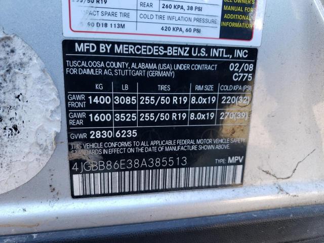 4JGBB86E38A385513 - 2008 MERCEDES-BENZ ML 350 SILVER photo 12