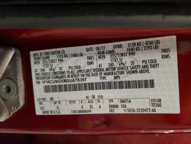 1FMCU9GX8DUA78397 - 2013 FORD ESCAPE SE RED photo 12