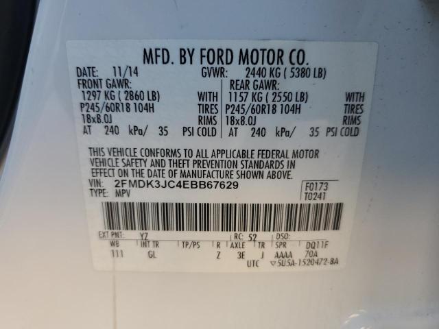 2FMDK3JC4EBB67629 - 2014 FORD EDGE SEL WHITE photo 13