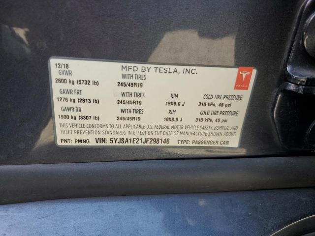 5YJSA1E21JF298146 - 2018 TESLA MODEL S ლურჯი ფოტო 12