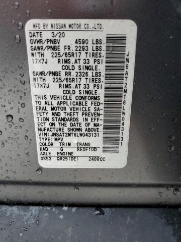 JN8AT2MT6LW043131 - 2020 NISSAN ROGUE S GRAY photo 13