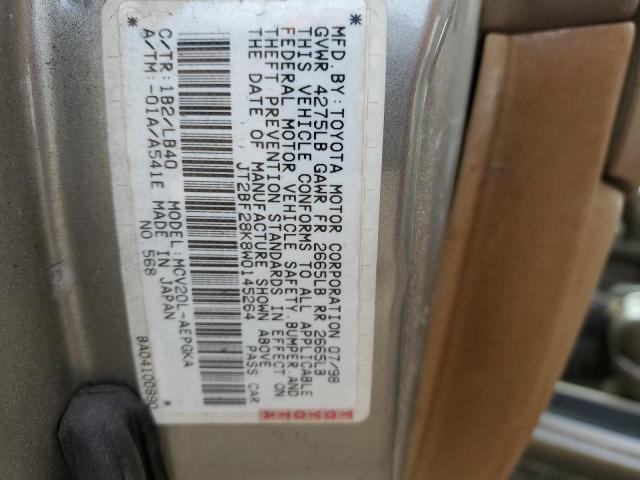 JT2BF28K8W0145264 - 1998 TOYOTA CAMRY LE GOLD photo 12