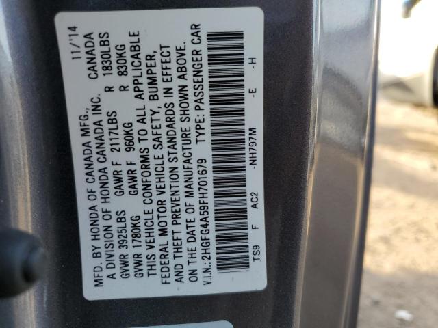 2HGFG4A59FH701679 - 2015 HONDA CIVIC SI GRAY photo 12