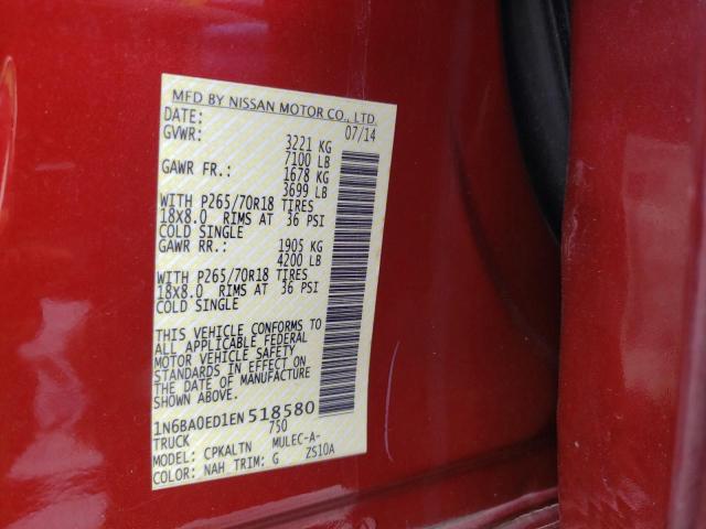 1N6BA0ED1EN518580 - 2014 NISSAN TITAN S RED photo 12