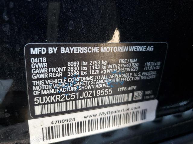5UXKR2C51J0Z19555 - 2018 BMW X5 SDRIVE35I BLACK photo 12