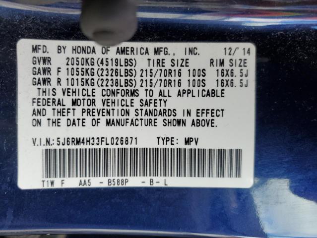 5J6RM4H33FL026871 - 2015 HONDA CR-V LX BLUE photo 13