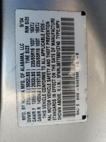 5FNRL38775B012740 - 2005 HONDA ODYSSEY EXL SILVER photo 13