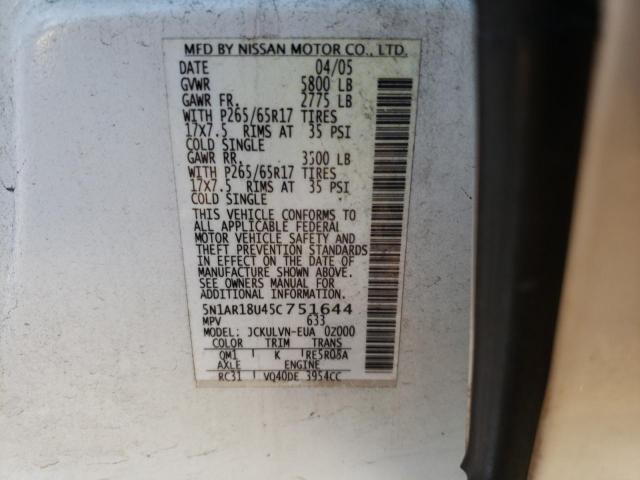 5N1AR18U45C751644 - 2005 NISSAN PATHFINDER LE WHITE photo 13