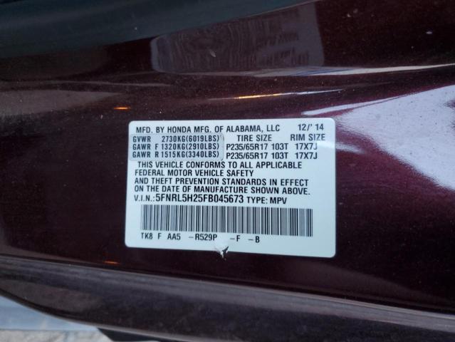 5FNRL5H25FB045673 - 2015 HONDA ODYSSEY LX MAROON photo 12