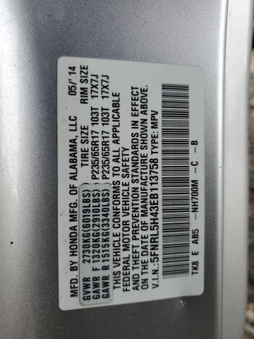 5FNRL5H43EB113758 - 2014 HONDA ODYSSEY EX SILVER photo 13