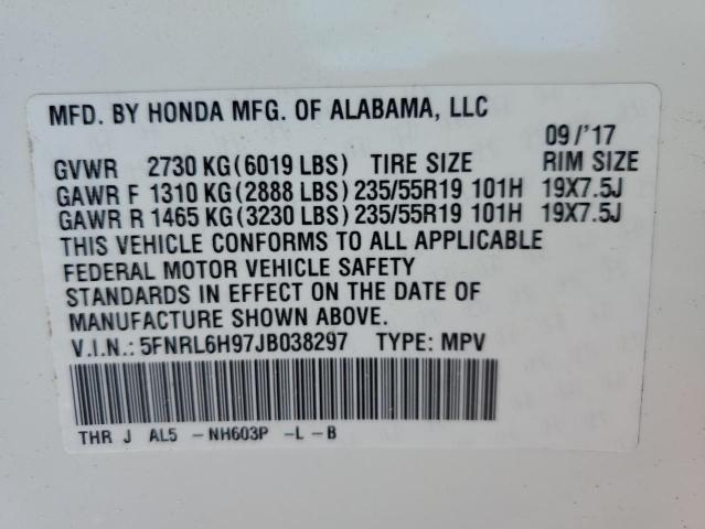 5FNRL6H97JB038297 - 2018 HONDA ODYSSEY ELITE WHITE photo 13