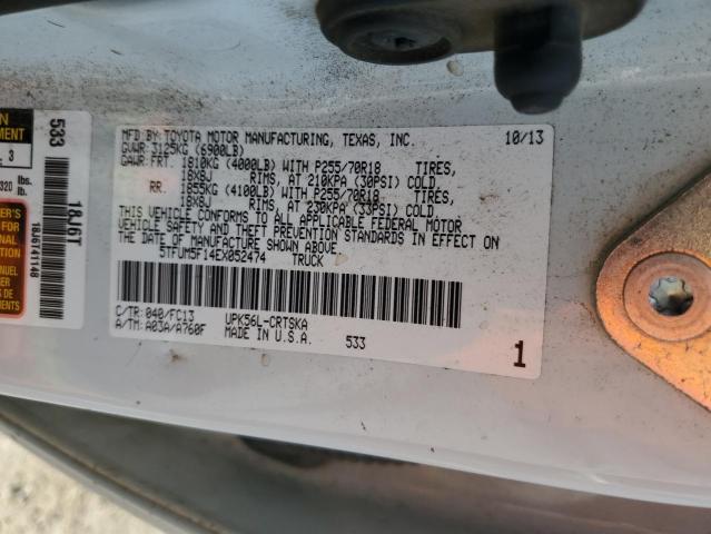 5TFUM5F14EX052474 - 2014 TOYOTA TUNDRA DOUBLE CAB SR/SR5 WHITE photo 13