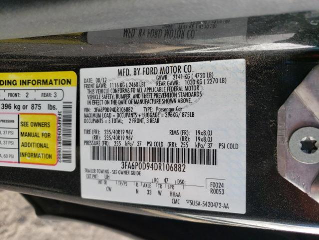 3FA6P0D94DR106882 - 2013 FORD FUSION TITANIUM BLACK photo 12