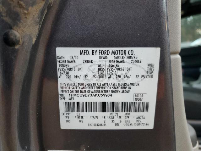 1FMCU9D73AKC59984 - 2010 FORD ESCAPE XLT GRAY photo 13