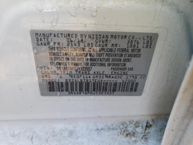 3N1AB7AP0JY323557 - 2018 NISSAN SENTRA S WHITE photo 12