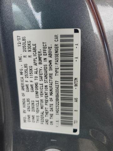 1HGCS228X8A004277 - 2008 HONDA ACCORD EXL GRAY photo 12