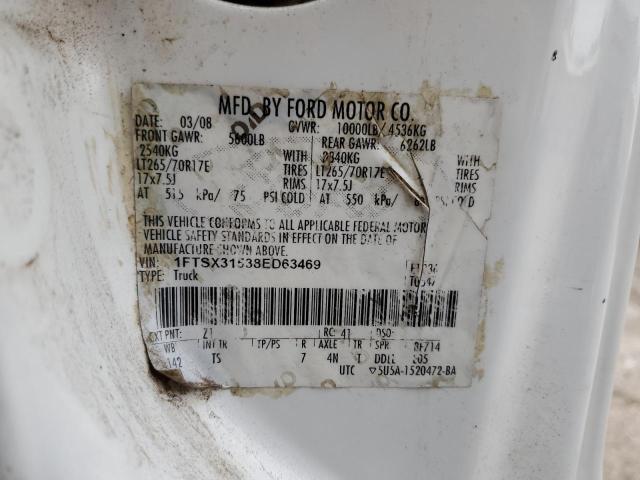 1FTSX31538ED63469 - 2008 FORD F350 SRW SUPER DUTY WHITE photo 10