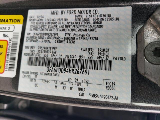 3FA6P0D94HR267691 - 2017 FORD FUSION TITANIUM GRAY photo 12